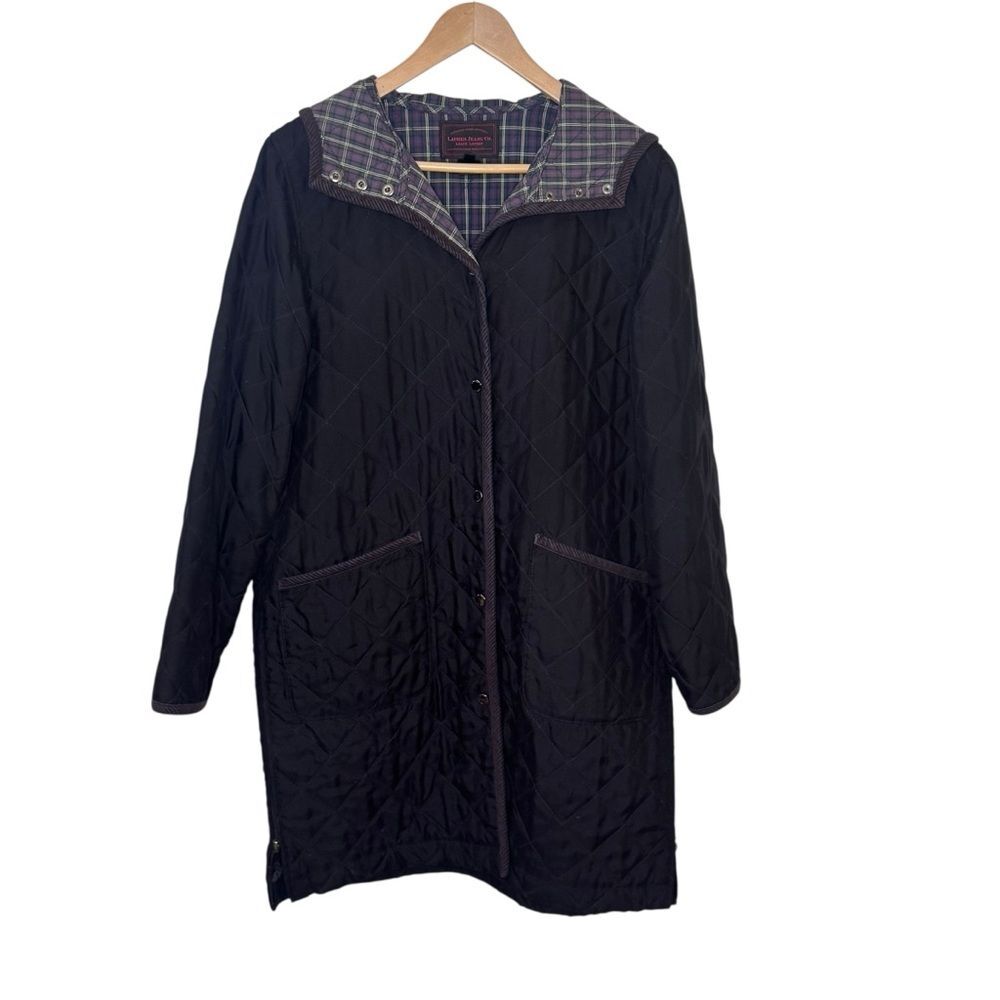 VINTAGE Lauren Jeans Co Quilted Black Coat Plaid Lining Snap Closure Size Medium